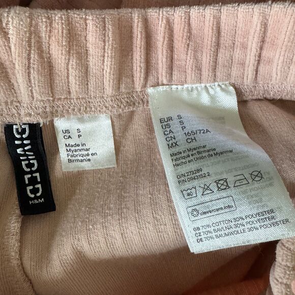H&M Divided Velour Ribbed Flare Pants High Waist Pink S - Picture 5 of 5